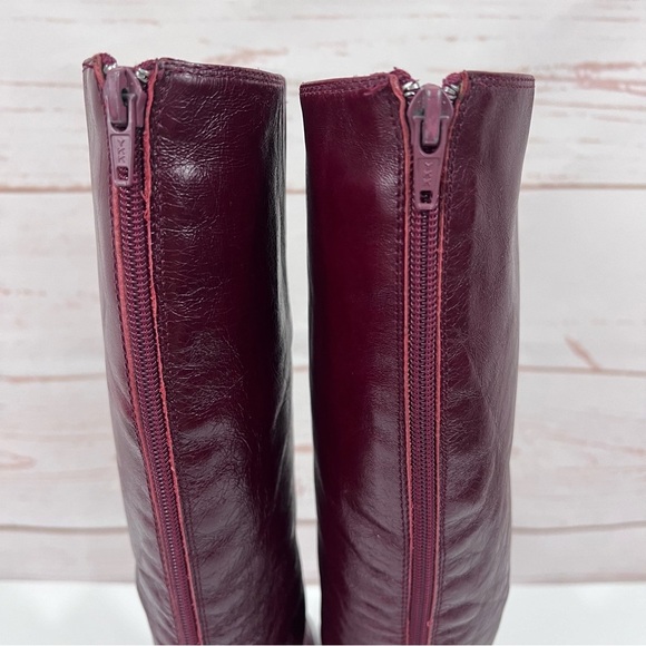 Miz Mooz Burgundy Red Leather Slouchy Bonnie Tall Wedge Boots - Picture 6 of 12